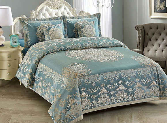 blue jacquard comforter set 