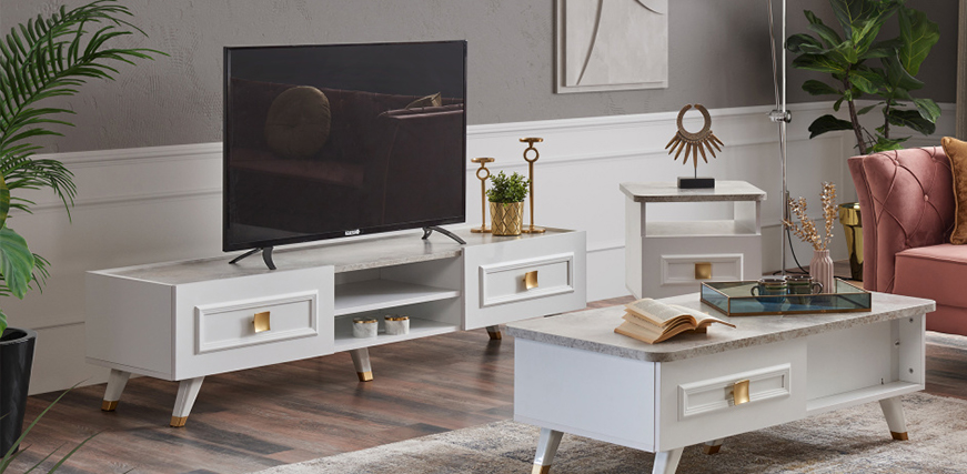 White TV unit with drawers 